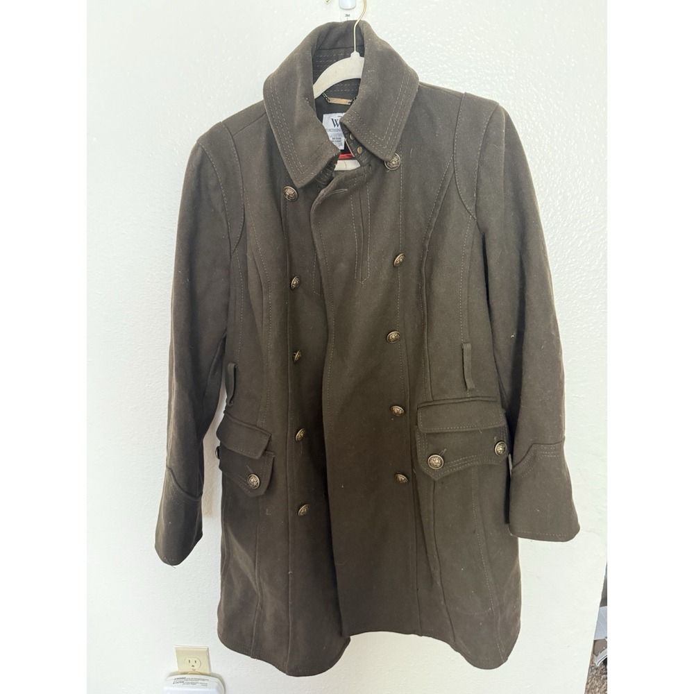 Worthington Women's Size M Military Green Knee Length Wool Belted Peacoat